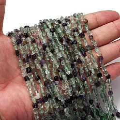 Флюорит Природных красочные флюорита бисер нитей, самородки, 5~9x4~6x3~4.5 мм, отверстие : 0.7 мм, около 75~89 шт / нитка, 15.35'' (39 см) ~ 15.94'' (40.5 см)