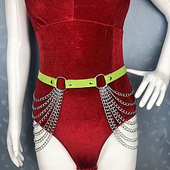 Зелено-Желтый Женские ремни-цепочки из сплава и многослойной искусственной кожи в стиле панк, платина, зеленый желтый, 1100 мм