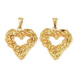 Золотой Текстурированные 304 подвески из нержавеющей стали, шарма сердца, золотые, 27x26x3.5 мм, отверстие : 7x3.5 мм