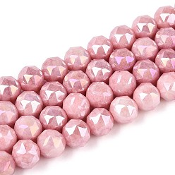 Бледно-фиолетовый Красный Антикоррозийные гальванические стеклянные бусины, имитация драгоценных камней, круглые, с покрытием AB цвета, граненые, два тона, бледно-фиолетовый красный, 7~8 мм, отверстие : 1~1.2 мм, около 51 шт / нитка, 14.96 дюйм (38 см)