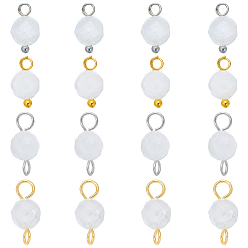 Rainbow Moonstone 16Pcs 4 Styles June Birthstone Natural Rainbow Moonstone Pendant and Connector Charms, Round, with Brass Findings, Platinum & Golden, 11~14mm, Hole: 2~2.5mm, 4pcs/style