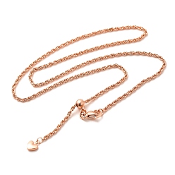 Розовое Золото 2мм стойка покрытие латунная веревка цепь регулируемые слайдер ожерелья для женщин мужчин, без кадмия и без свинца, 901 застежка из нержавеющей стали, долговечный, розовое золото , 16.93~17.72 дюйм (43~45 см)