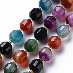 Farbig Natürliche Achat Perlen Stränge, gefärbt, facettiert, mit Glasperlen, doppelt abgeschlossene Punktprismenperlen, Doppelkegel, Farbig, 10.5~12.5x10~11.5 mm, Bohrung: 1.5 mm, ca. 27~29 Stk. / Strang, 14.25 Zoll~15.16 Zoll (36.2cm~38.5cm)