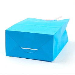 Dodger Blue Pure Color Kraft Paper Bags, Gift Bags, Shopping Bags, with Paper Twine Handles, Rectangle, Dodger Blue, 21x15x8cm