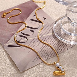 Настоящее золото 18K 304 ожерелья с подвеской в виде сердца из нержавеющей стали и стеклянного жемчуга для женщин, белые, реальный 18 k позолоченный, 17.80 дюйм (45.2 см)