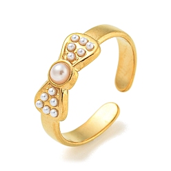Золотой Ионное покрытие (ip) 304 манжета из нержавеющей стали открытые кольца, с ABS имитации жемчуга, украшения для женщин, бантом, золотые, 6 мм, внутренний диаметр: 17.5 мм