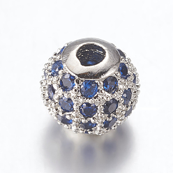 Прусский Синий Латунные микро проложить кубического циркония бусы, круглые, платина, берлинская лазурь, 6 мм, отверстие : 1.5 мм