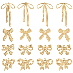 Настоящее золото 18K 16 шт 4 стили ионное покрытие (ip) 304 подвески из нержавеющей стали, очарование бантом, реальный 18 k позолоченный, 20~42x26~30x2~4 мм, отверстие : 1.2~2 мм, 4 шт / стиль