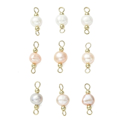 (52) Непрозрачная лаванда Шармы-соединители из натурального культивированного пресноводного жемчуга, Двусторонние полированные звенья с 304 петлями из нержавеющей стали, золотые, разноцветные, 19x7~8x7~8 мм, отверстие : 1.5~2 мм