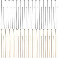 Нержавеющая Сталь Цвет 400 шт 4 стили 304 штифты с плоской головкой из нержавеющей стали, золотые и нержавеющая сталь цвет, 35~50x0.7 мм (калибр 21), 100 шт / стиль