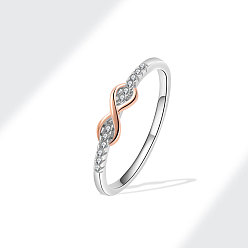 Прозрачный Кольца для женщин с микропаве из латуни и кубическими цирконами, бесконечность, прозрачные, размер США 6 (16.5 мм)