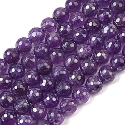 Аметист Гальванические нити круглых бусин из натурального аметиста, граненый (128 граней), 8 мм, отверстие : 1.2 мм, около 46 шт / нитка, 14.96 дюйм (38 см)