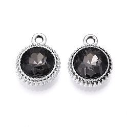 Серый K 5 стеклянные подвески, плоско-круглые, граненые, со сплавочной фурнитурой, платина, серые, 17~17.7x14x5.2~6 мм, отверстие : 2 мм