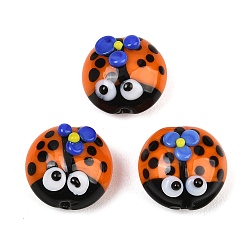 Orange Handmade Lampwork Beads, Ladybug, Orange, 14.5x15x10mm, Hole: 1.8mm