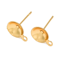 Настоящее золото 18K 304 Выводы серьги из нержавеющей стали шпилька, плоские круглые серьги с петлей, реальный 18 k позолоченный, 11x8x11.5 мм, отверстие : 1.4 мм, штифты : 0.7 мм