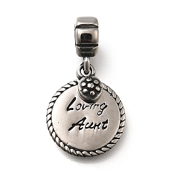 Античное Серебро 304 плоские круглые европейские подвески-шармы из нержавеющей стали в виде любящей тети, Подвески с большими отверстиями, античное серебро, 28 мм, отверстие : 5 мм, плоско-круглые: 19x15.5x1.5 mm