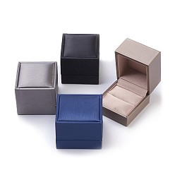 Mixed Color Imitation PU Leather Covered Wooden Jewelry Ring Boxes, Rectangle, Mixed Color, 6.5x6x5.4cm