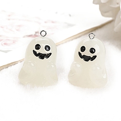 Белый Хэллоуин светящиеся подвески из смолы, светящиеся в темноте обереги-призраки, белые, 29x24 мм