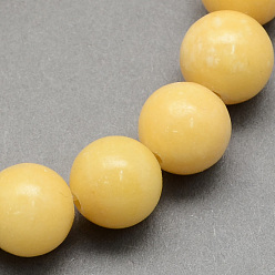 Yellow Jade Natural Yellow Jade Beads Strands, Round, 6.5mm, Hole: 1mm, about 63pcs/strand, 15.5 inch