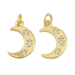 Луна Латунные микропаве прозрачные кубические циркониевые подвески, реальный 18 k позолоченный, луна, 13x9x1.5 мм, отверстие : 2.5 мм
