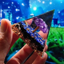 Аметист Пирамида из оргонита с генераторами энергии из древесной смолы, Натуральные кварцевые чипсы Рейки внутри для украшения стола для домашнего офиса, 50 мм