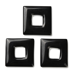 Обсидиан Природные обсидиана большие кулоны, подвески в квадратной оправе, 47~50x49~51x5.5~7 мм, отверстие : 18.5~19x18~19 мм