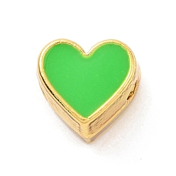 Lime Eco-friendly Rack Plating Brass Enamel Beads, Cadmium Free & Lead Free, Long-Lasting Plated, Real 18K Gold Plated, Heart, Lime, 7x7.5x5mm, Hole: 1.2mm