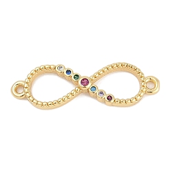 Настоящее золото 18K Латунные микро-паве разноцветные кубические цирконии бесконечность соединительные подвески, без свинца и без кадмия, долговечный, стойки покрытие, реальный 18 k позолоченный, 8x26x3.5 мм, отверстие : 1.4 мм