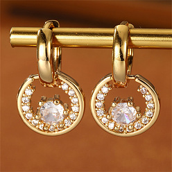 Луна Серьги-кольца из сплава и хрустальных стразов, золотые, луна, 23x14 мм