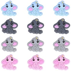 (52) Непрозрачная лаванда 12 шт 4 цвета слон пищевой экологически чистый силиконовый фокус бусины, разноцветные, 28x30x9.5 мм, отверстие : 2.5 мм, 3 шт / цвет