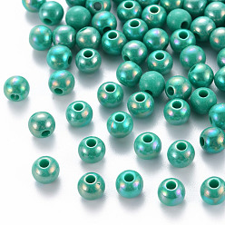 Средний Аквамарин Непрозрачные акриловые бусины, с покрытием AB цвета, круглые, средний аквамарин, 6x5 мм, отверстие : 1.8 мм, Около 4400 шт / 500 г