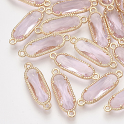 Pink Стеклянные ссылки, с позолоченными элементами из экологически чистого сплава, граненые, овальные, розовые, 21x7x3 мм, отверстие : 1.2 мм