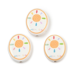 Солнце Печатные ручной фарфоровые бусы, овальные, солнце, 19~20x15~17x6 мм, отверстие : 2 мм