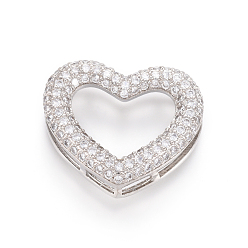 Платина Латунные микропаве прозрачные многонитевые звенья из циркония, сердце, платина, 17.5x21.5x6 мм, отверстие : 4.5~12.5x1.5 мм