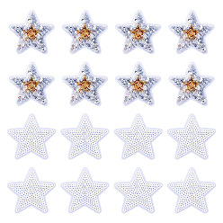 Серебро 24 шт. 2 стили полиэфирные термопереносные виниловые листы, утюг на виниле для футболки, украшения одежды ткани, с пайеткой / блестками, звезда, серебряные, 68.5x67x2.5 мм
