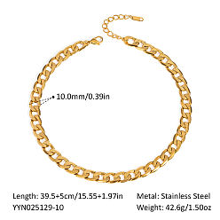 Золотой Ожерелья из нержавеющей стали с панцирной цепью для унисекс, золотые, 15.35x0.39 дюйм (39x1 см)