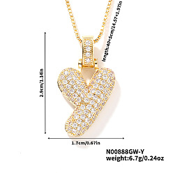 Letter Y Элегантные латунные микропаве прозрачные кубические цирконии 3d начальные ожерелья, идеальный подарок для нее, золотые, Письмо Y, 15.75 дюйм (40 см)