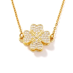 Золотой Женские кулоны с клевером ко Дню Святого Патрика из латуни с микропаве из прозрачных кубических цирконий, золотые, 15.75 дюйм (40 см)