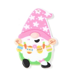 Бледно-Розовый Печатные акриловые подвески, пасхальный, гном с пасхальными яйцами, розовый жемчуг, 44x29x2 мм, отверстие : 1 мм