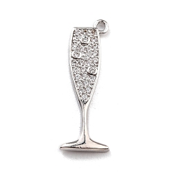 Platinum Brass Micro Pave Clear Cubic Zirconia Pendants, Long-Lasting Plated, Goblet, Platinum, 25x9x1.8mm, Hole: 1.2mm