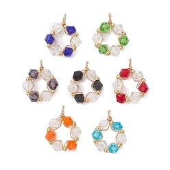 (52) Непрозрачная лаванда 7 шт. Стеклянные подвески, звезда, с медной проволокой и латунными бусинами, граненые, разноцветные, 25~26.5x20~21.5x6 мм, отверстие : 3 мм
