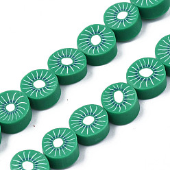 Grün Handgemachte Polymer-Lehm-Korn-Stränge, Kiwischeibe, grün, 9~10x4~5 mm, Bohrung: 1.6 mm, ca. 38~40 Stk. / Strang, 13.98 Zoll ~ 14.96 Zoll (35.5~38 cm)
