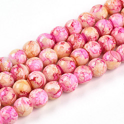 Темно-Розовый Выпечки нарисованных стеклянных бусин прядей, круглые, темно-розовыми, 7.5~8 мм, отверстие : 1.2 мм, около 103~108 шт / нитка, 29.92~31.10 дюйм (76~79 см)