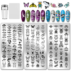 Insects Шаблоны для нейл-арта своими руками из нержавеющей стали, шаблонный инструмент, прямоугольные, насекомые, 12x6 см, 3 шт / комплект