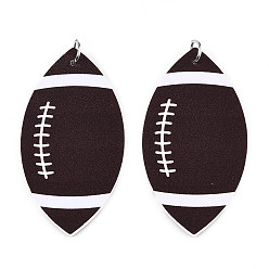 Rugby Кожа подвески, с железным кольцом, мяч тема, платина, регби, 54~54.5x28.5x2 мм, отверстие : 5 мм