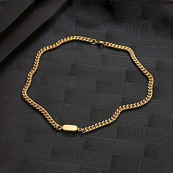 Настоящее золото 18K Ожерелья из кубинской цепи с геометрическим узором из нержавеющей стали, реальный 18 k позолоченный, 17.72 дюйм (45 см)