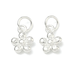 Цветок 925 серебряные шармы, серебряный цвет гальваническим, с печатью 925, цветок, 7.5x5.5x1.5 мм, Перейти кольцо: 4.5x0.7 мм, 3 мм внутренним диаметром
