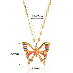 Светло-Вишневый Полые бабочки 304 ожерелья с эмалированным кулоном из нержавеющей стали, золотые, светло-вишневый, 14.96 дюйм (38 см)
