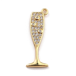 Real 18K Gold Plated Brass Micro Pave Clear Cubic Zirconia Pendants, Long-Lasting Plated, Goblet, Real 18K Gold Plated, 25x9x1.8mm, Hole: 1.2mm
