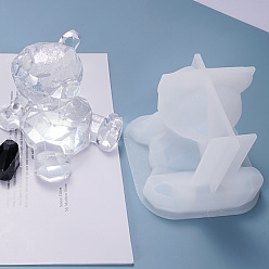 White DIY Silicone Faceted Bear Display Decoration Molds, Resin Casting Molds, for UV Resin, Epoxy Resin Craft Making, White, 90x95x82mm